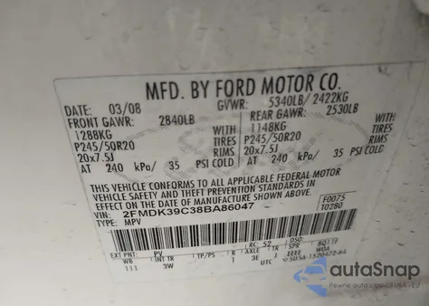 2008 Ford Edge Limited from USA, damaged, VIN 2FMDK39C38BA86047